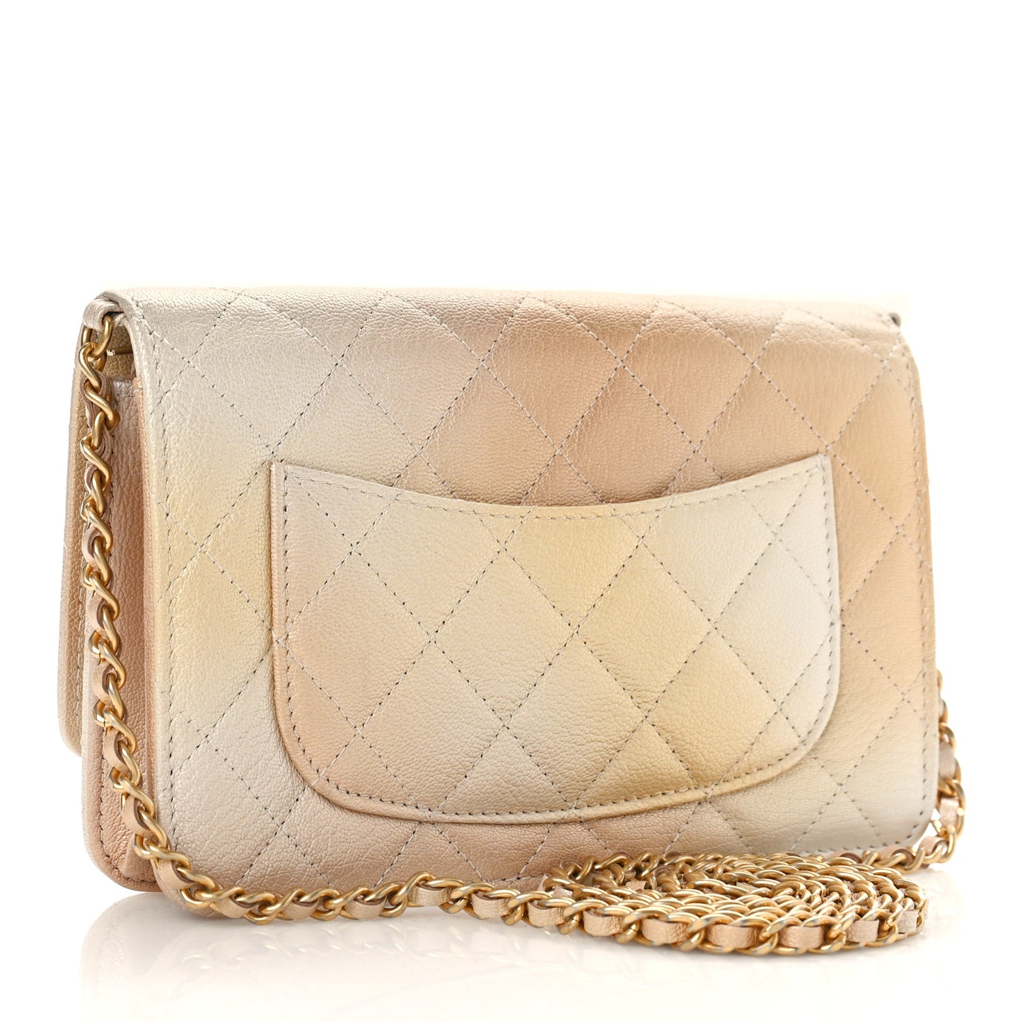 Metallic Goatskin Quilted Ombre Wallet On Chain WOC Gold