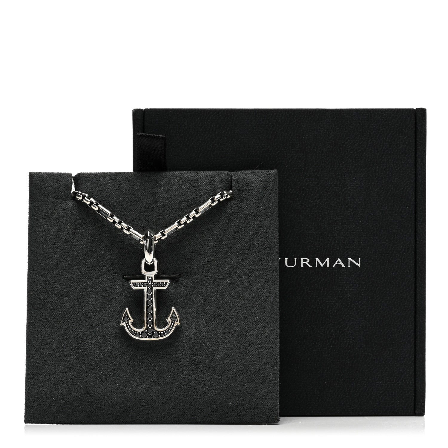 David Yurman Sterling Silver Black Diamond Maritime Anchor Amulet Pendant Necklace 5 of 5