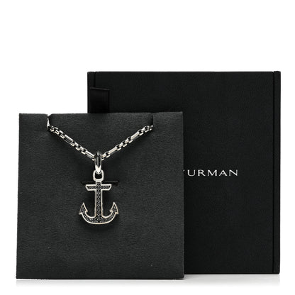 David Yurman Sterling Silver Black Diamond Maritime Anchor Amulet Pendant Necklace 5 of 5