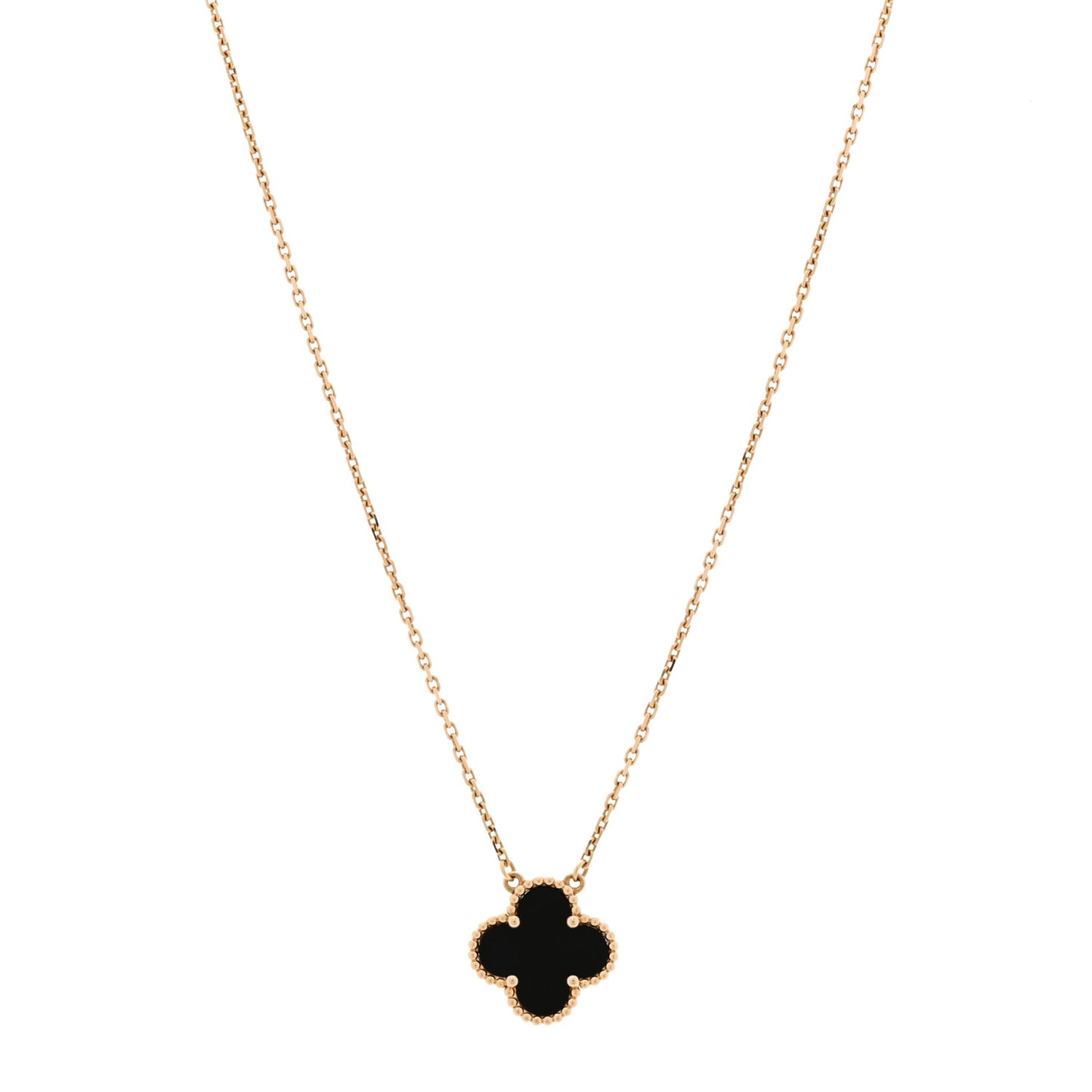 18K Yellow Gold Black Onyx Vintage Alhambra Pendant Necklace