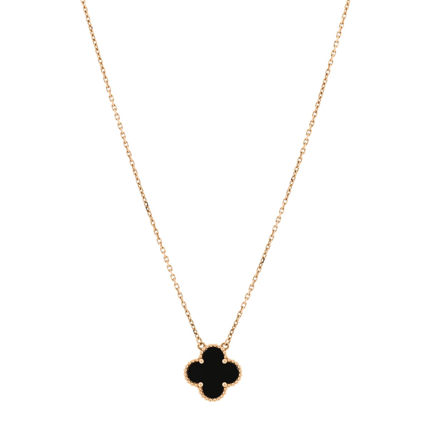 Van Cleef & Arpels 18K Yellow Gold Black Onyx Vintage Alhambra Pendant Necklace 1 of 7