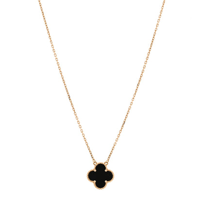 Van Cleef & Arpels 18K Yellow Gold Black Onyx Vintage Alhambra Pendant Necklace 1 of 7