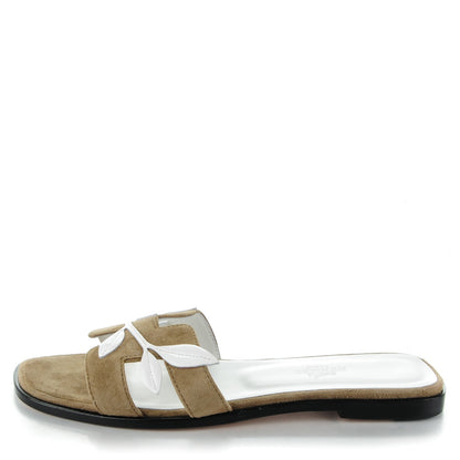 Hermes Suede Goatskin Nappa Calfskin Oran Sandals 39 Ginger White 1 of 8