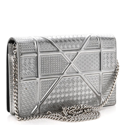 Christian Dior Metallic Patent Micro-Cannage Diorama Wallet on Chain Pouch Silver 3 of 10