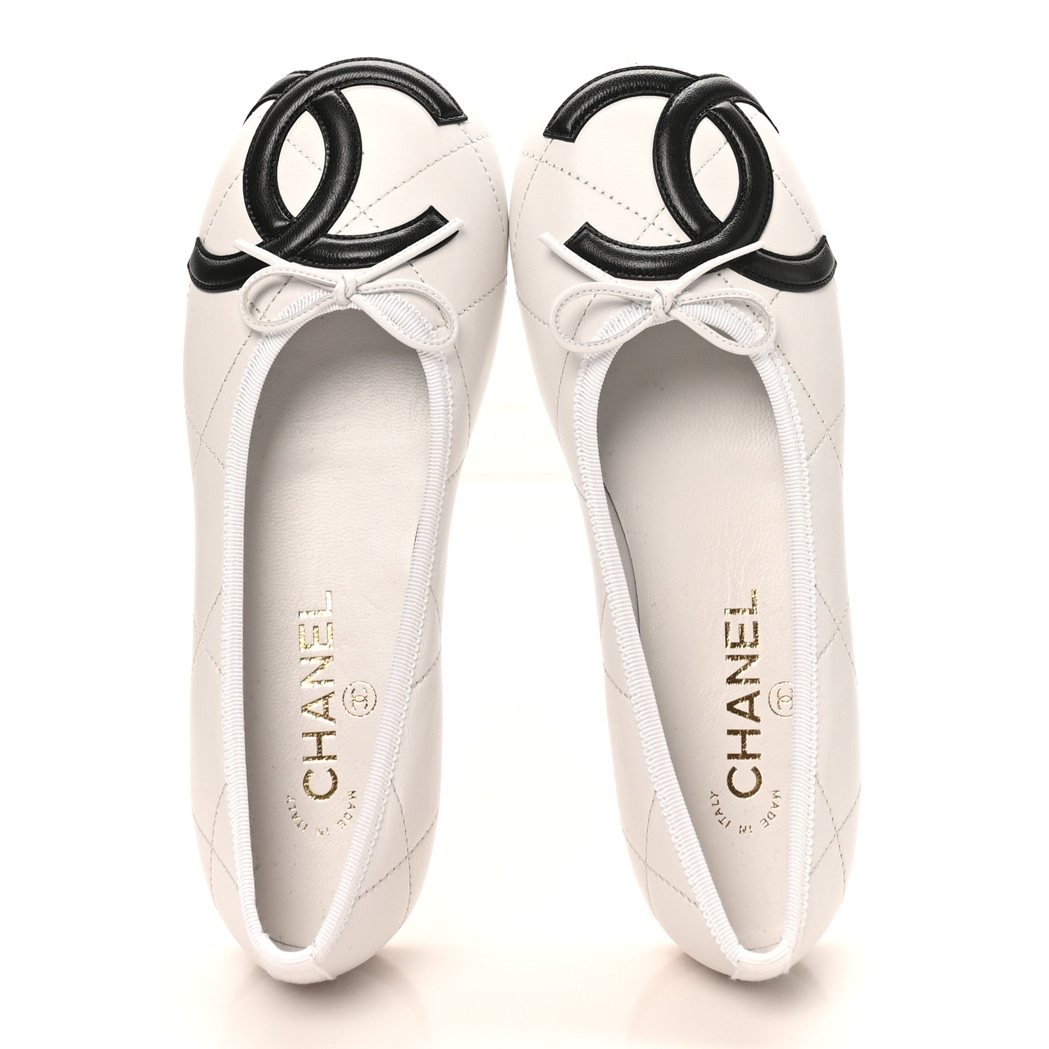 Chanel Lambskin Quilted CC Cambon Ballet Flats 37 White Black 2 of 10