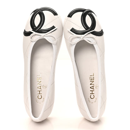 Chanel Lambskin Quilted CC Cambon Ballet Flats 37 White Black 2 of 10