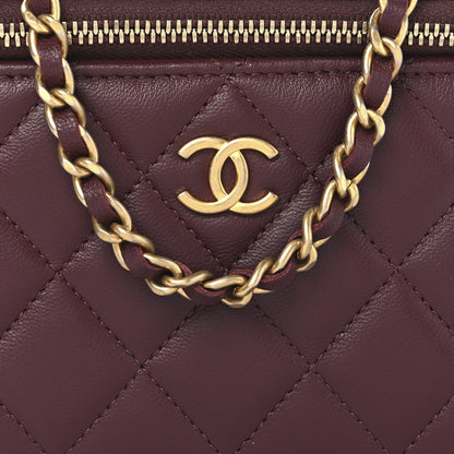 Chanel Lambskin Quilted Metal Small Top Handle Vanity Case With Chain Burgundy 8 of 12