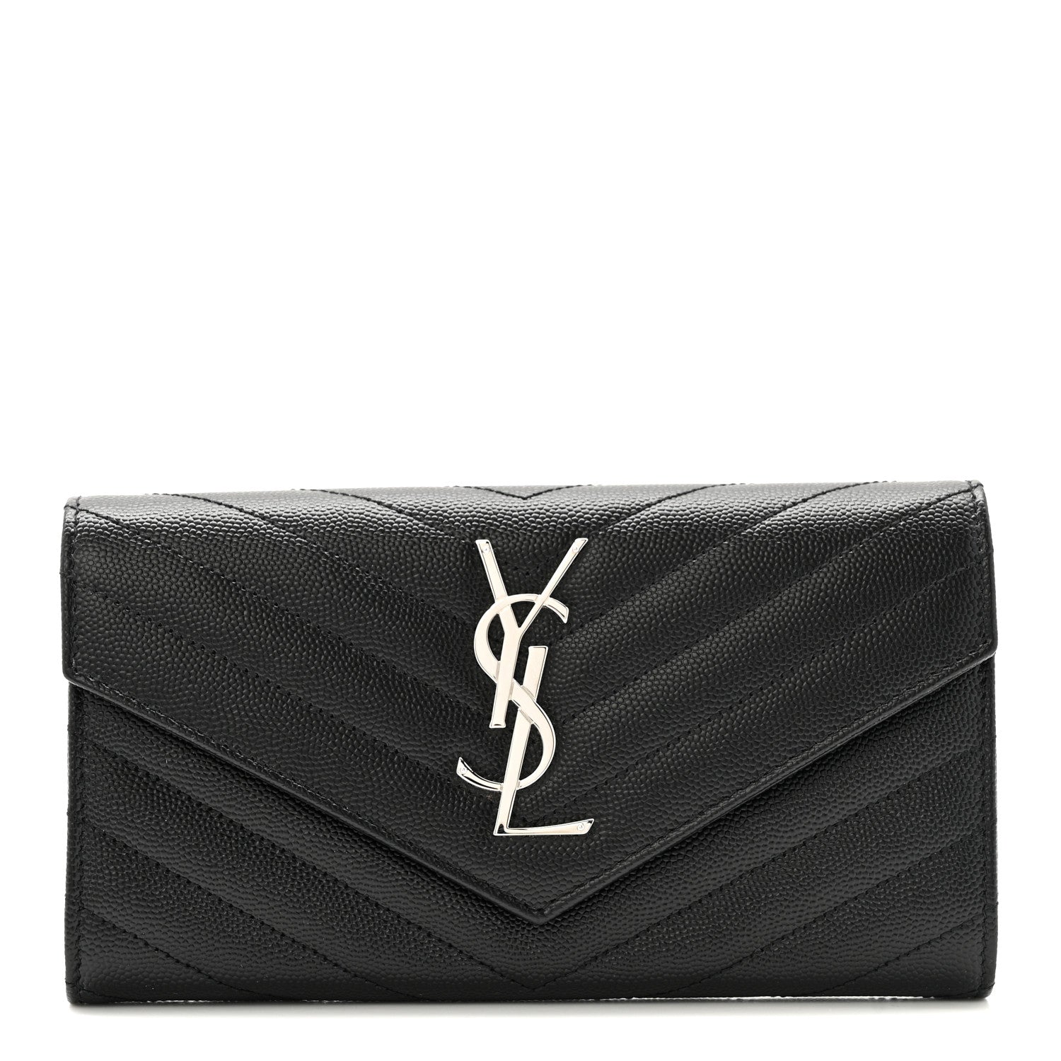 Saint Laurent Grain De Poudre Matelasse Chevron Monogram Flap Wallet Black 2 of 18