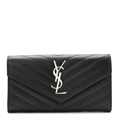 Saint Laurent Grain De Poudre Matelasse Chevron Monogram Flap Wallet Black 2 of 18