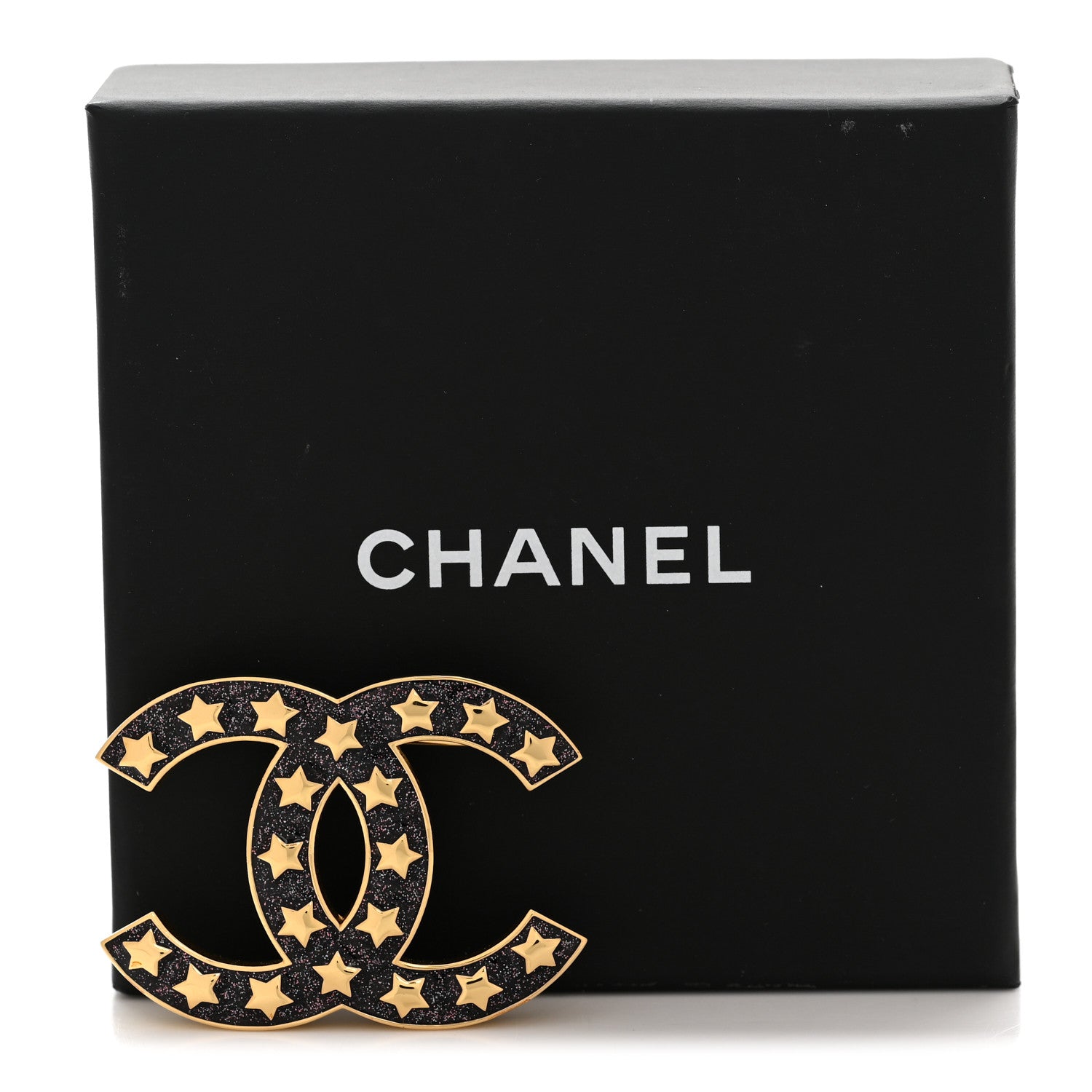 Chanel Metal Resin CC Star Brooch Gold Black 4 of 4