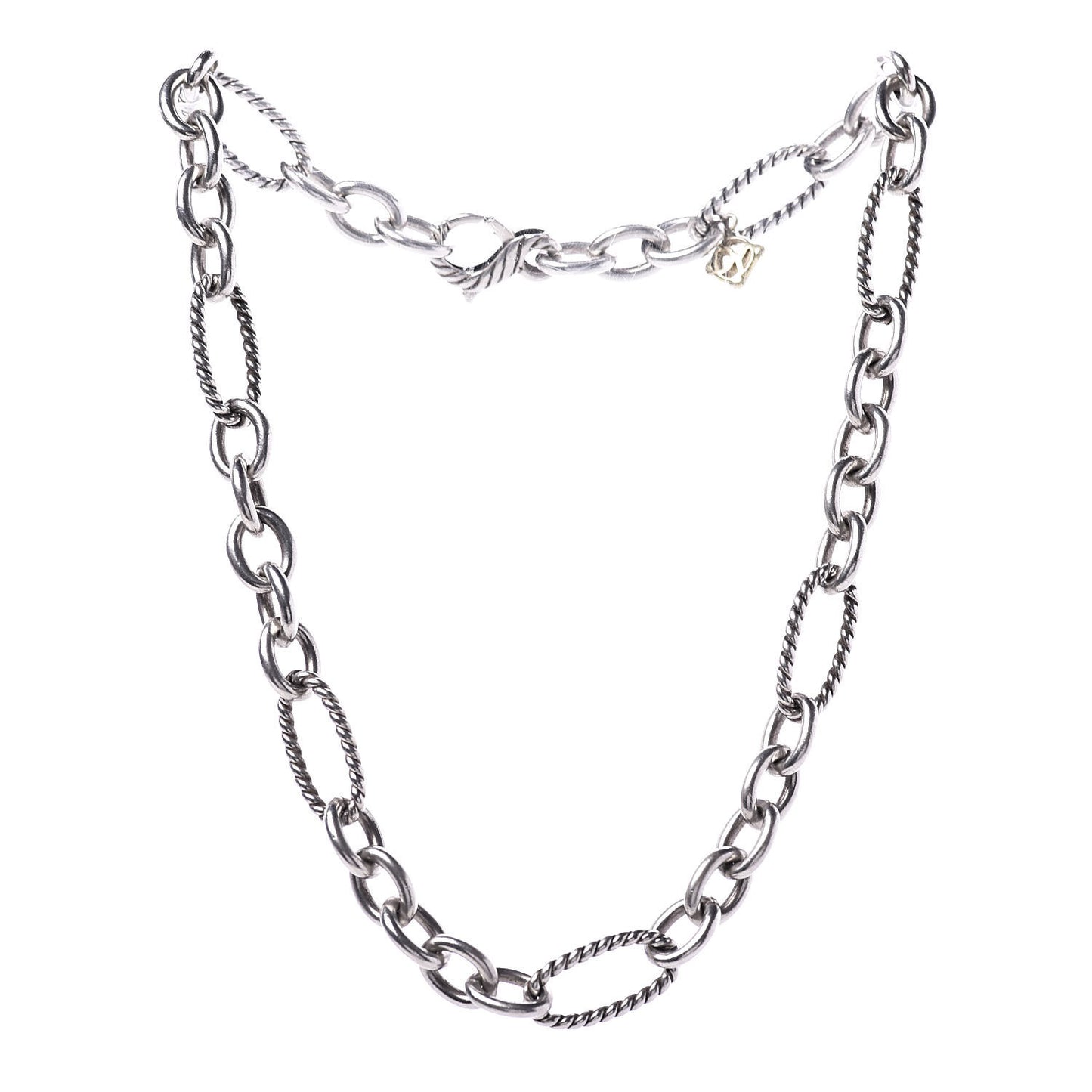 Sterling Silver 18K Yellow Gold Link Figaro Link Toggle Necklace 15.5