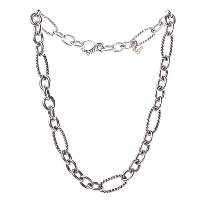 David Yurman Sterling Silver 18K Yellow Gold Link Figaro Link Toggle Necklace 15.5 3 of 6