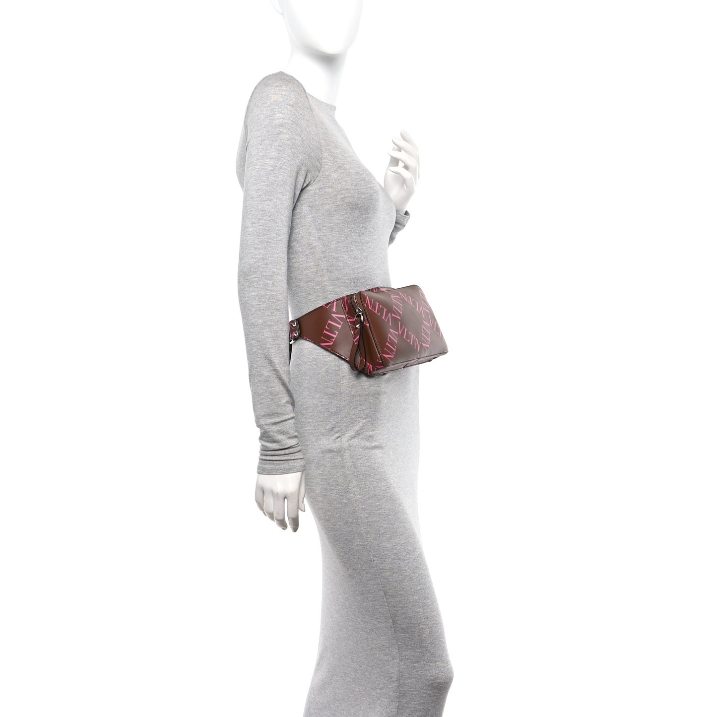 Calfskin VLTN Grid Print Belt Bag Cuir Pink