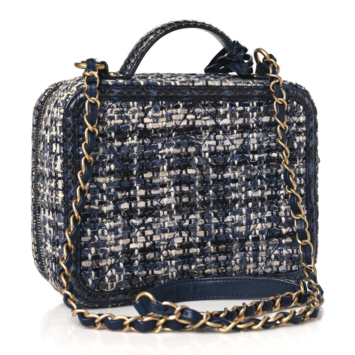 Tweed Snakeskin Quilted Medium CC Filigree Vanity Case Dark Navy