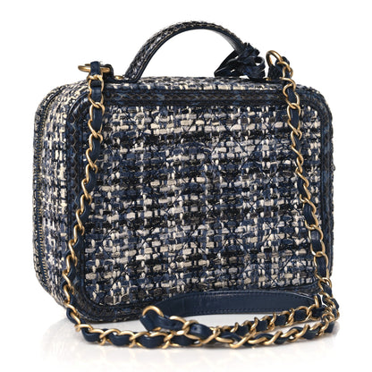 Chanel Tweed Snakeskin Quilted Medium CC Filigree Vanity Case Dark Navy 3 of 10