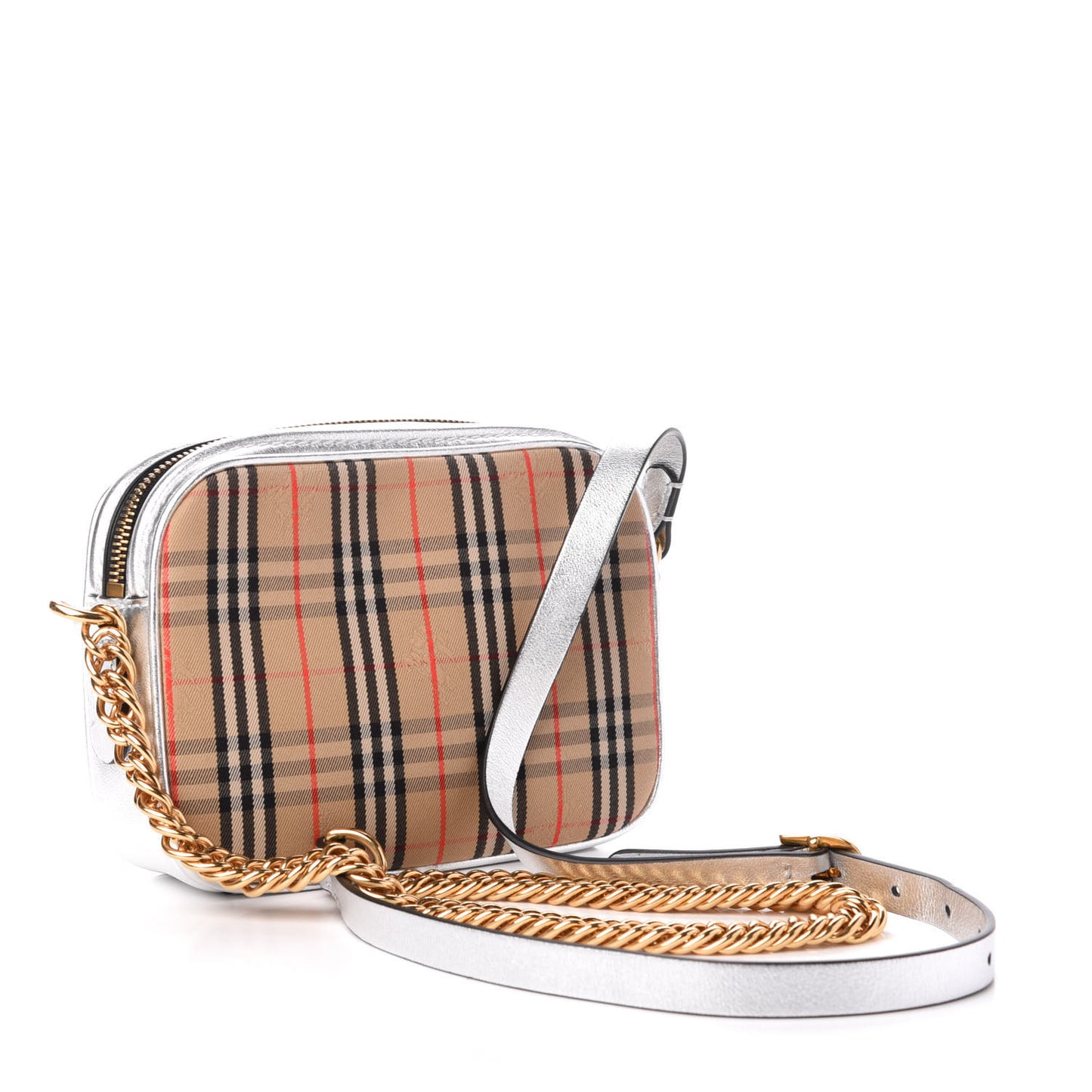 Smooth Calfskin 1983 Knight Check Link Camera Bag Silver