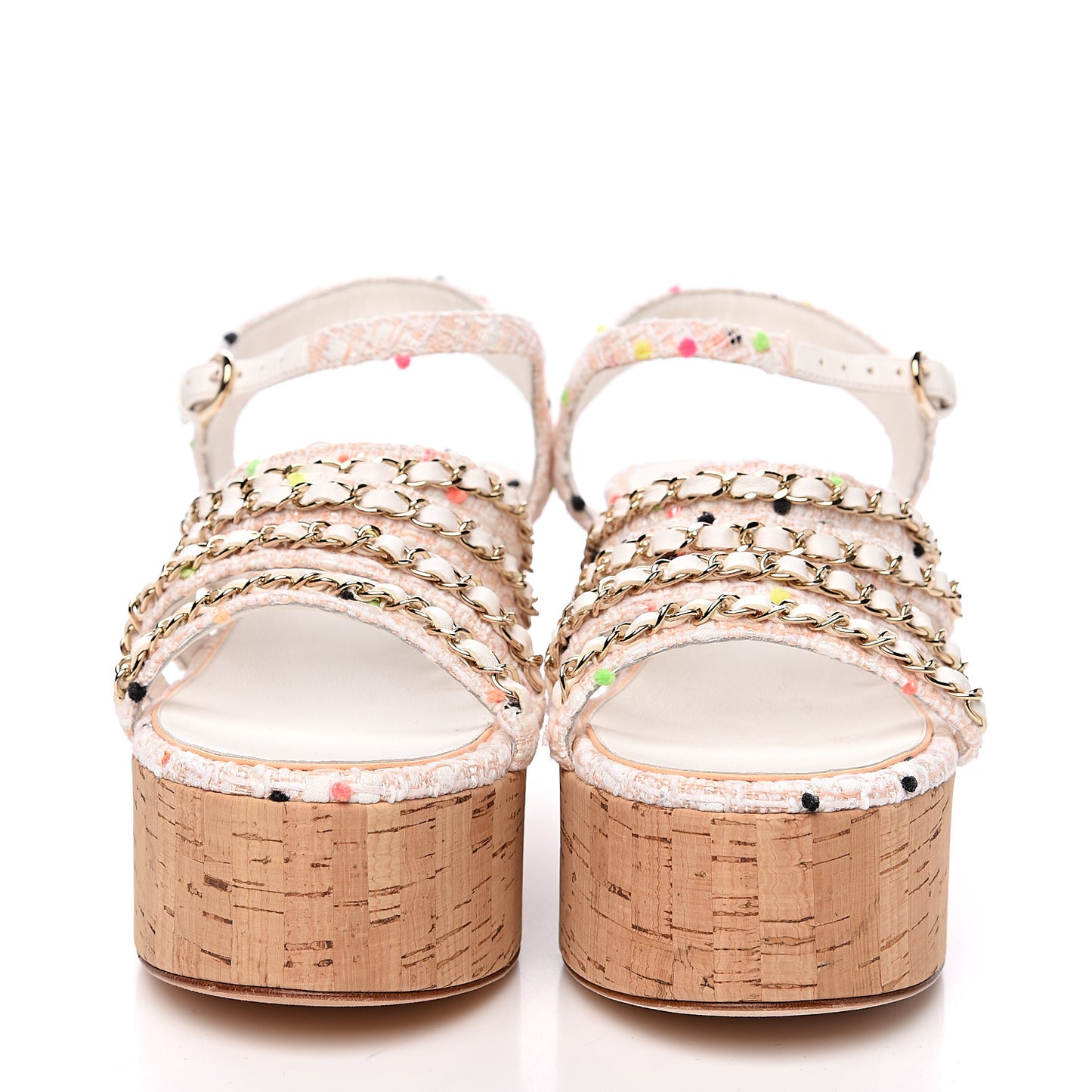 Tweed Chain Platform Sandals 41 Coral White