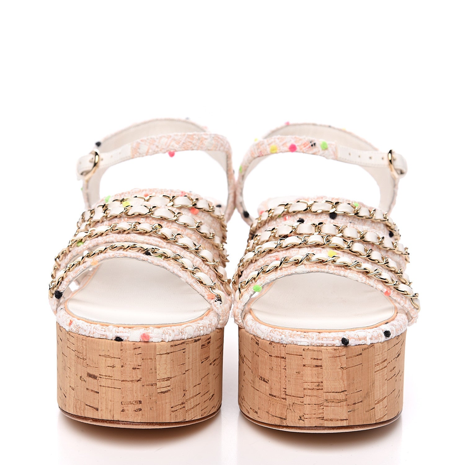 Chanel Tweed Chain Platform Sandals 41 Coral White 2 of 10
