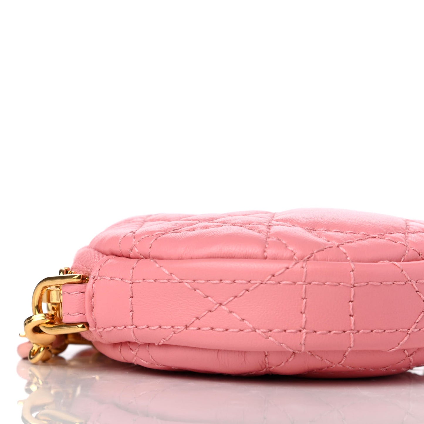 Lambskin Mini Cannage Round Caro Crossbody Pouch Peach Blossom Pink