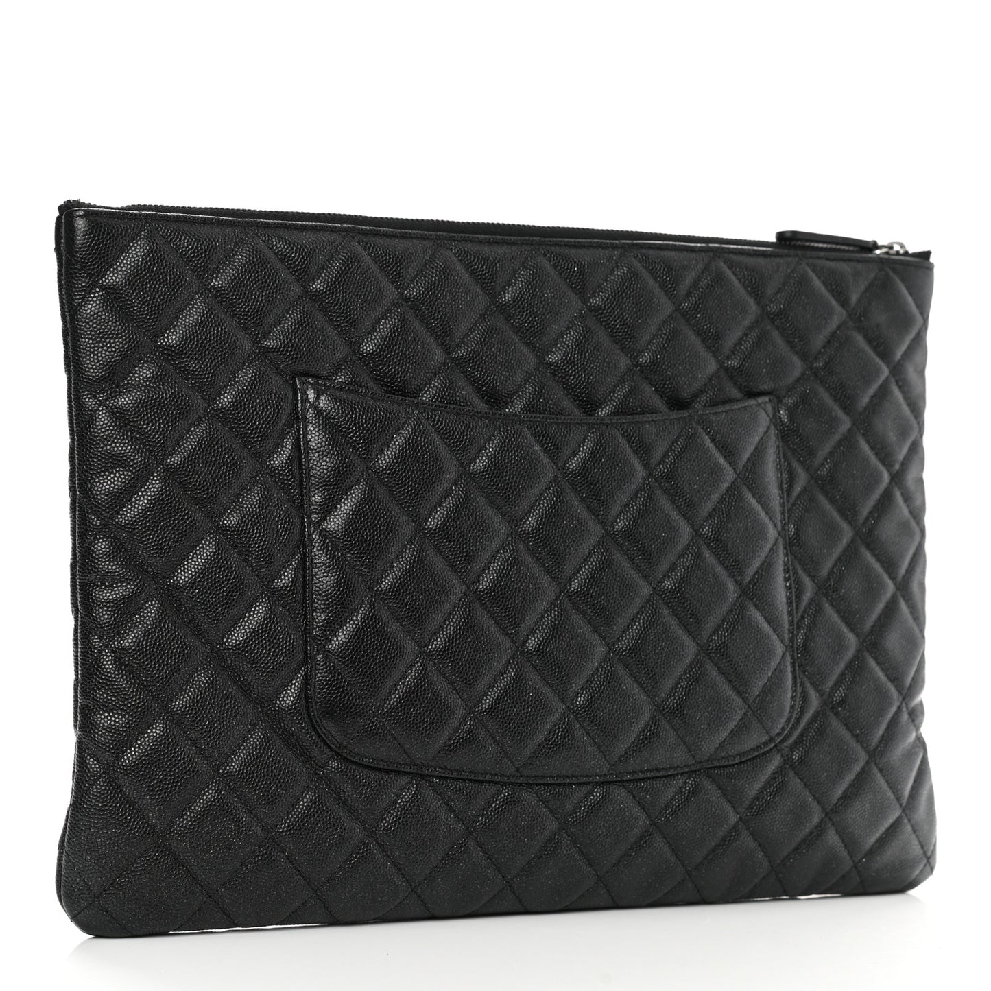 Iridescent Caviar Quilted Large Cosmetic Case Black