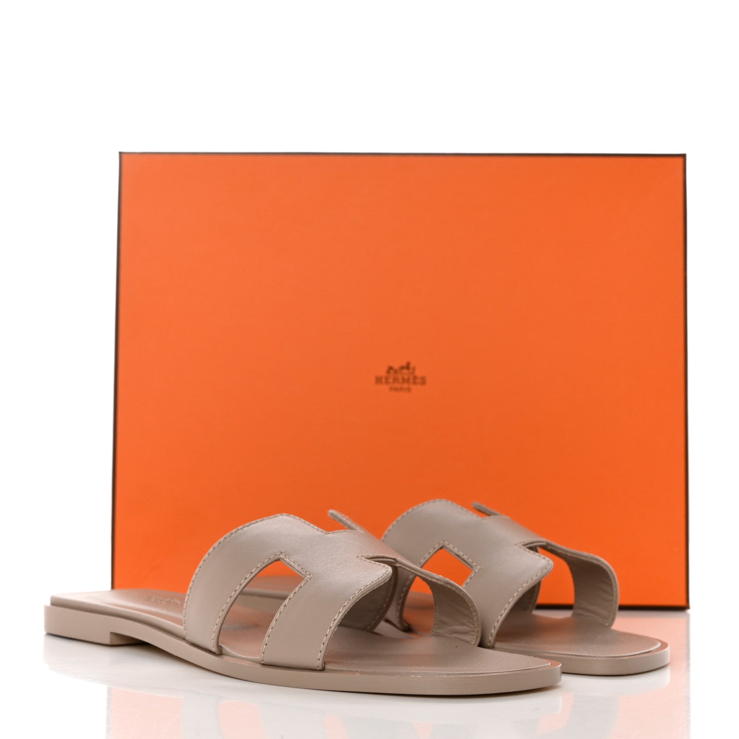 Hermes Box Calfskin Oran Sandals 37.5 Beige Mastic 10 of 10