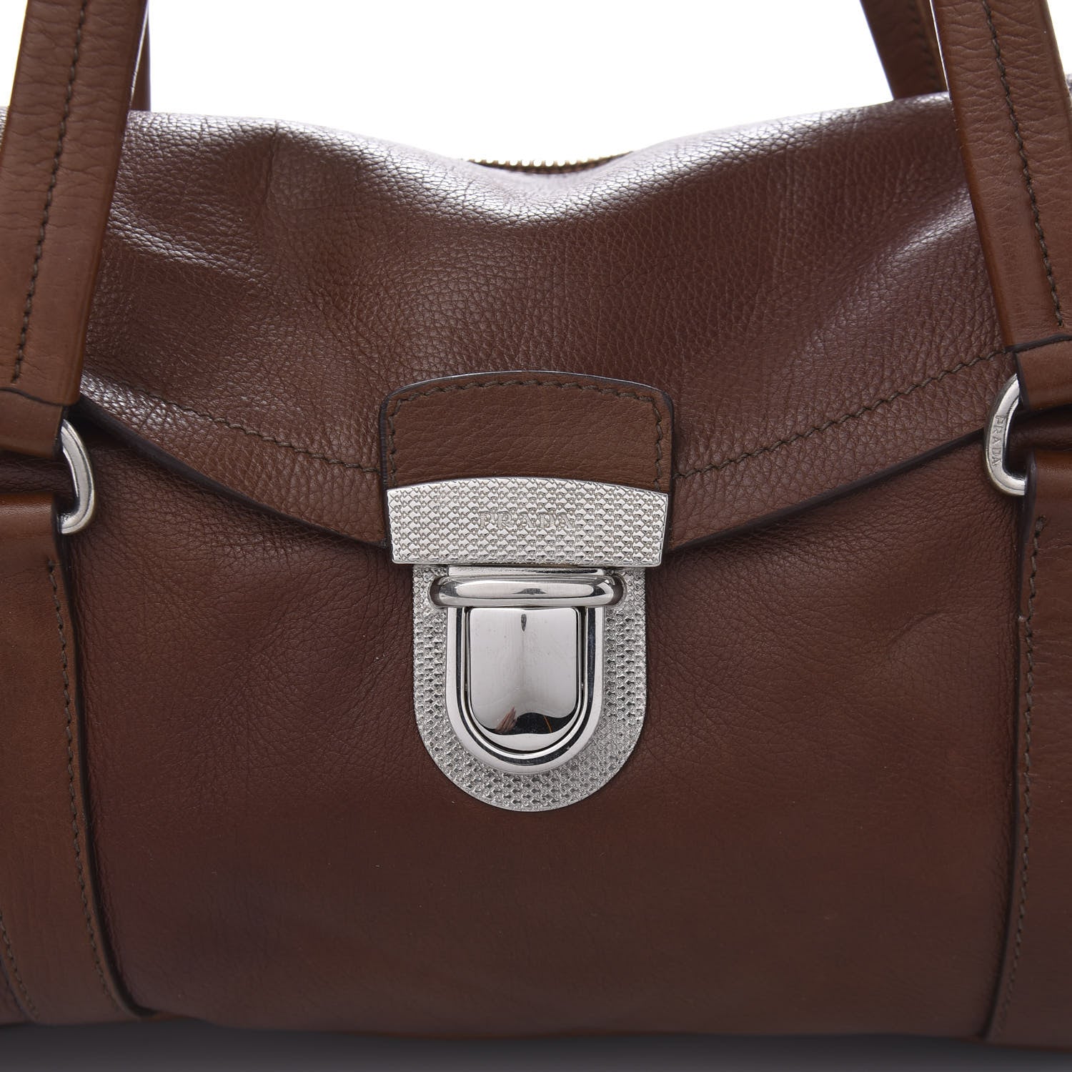 Prada Cervo Antik Easy Foldover Pushlock Satchel Bruciato 9 of 9
