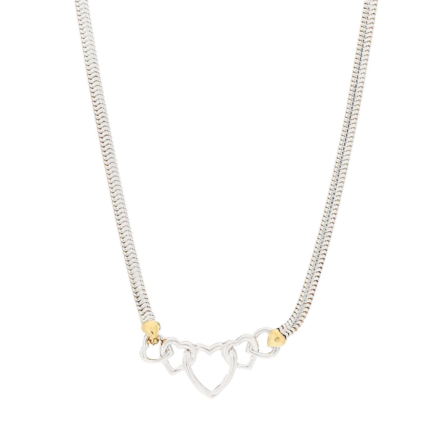 Sterling Silver 18K Yellow Gold Heart Snake Chain Necklace