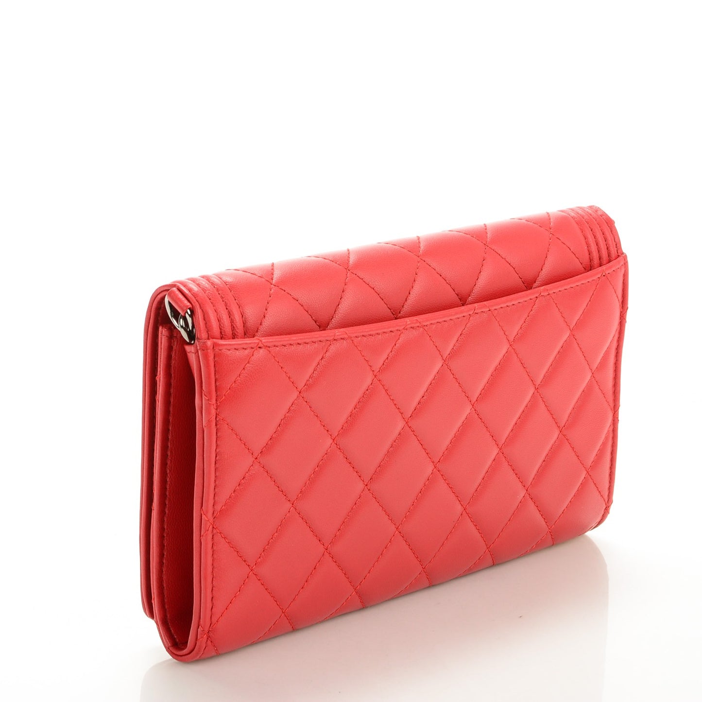 Lambskin Quilted Boy Wallet On Removable Chain WOC Red