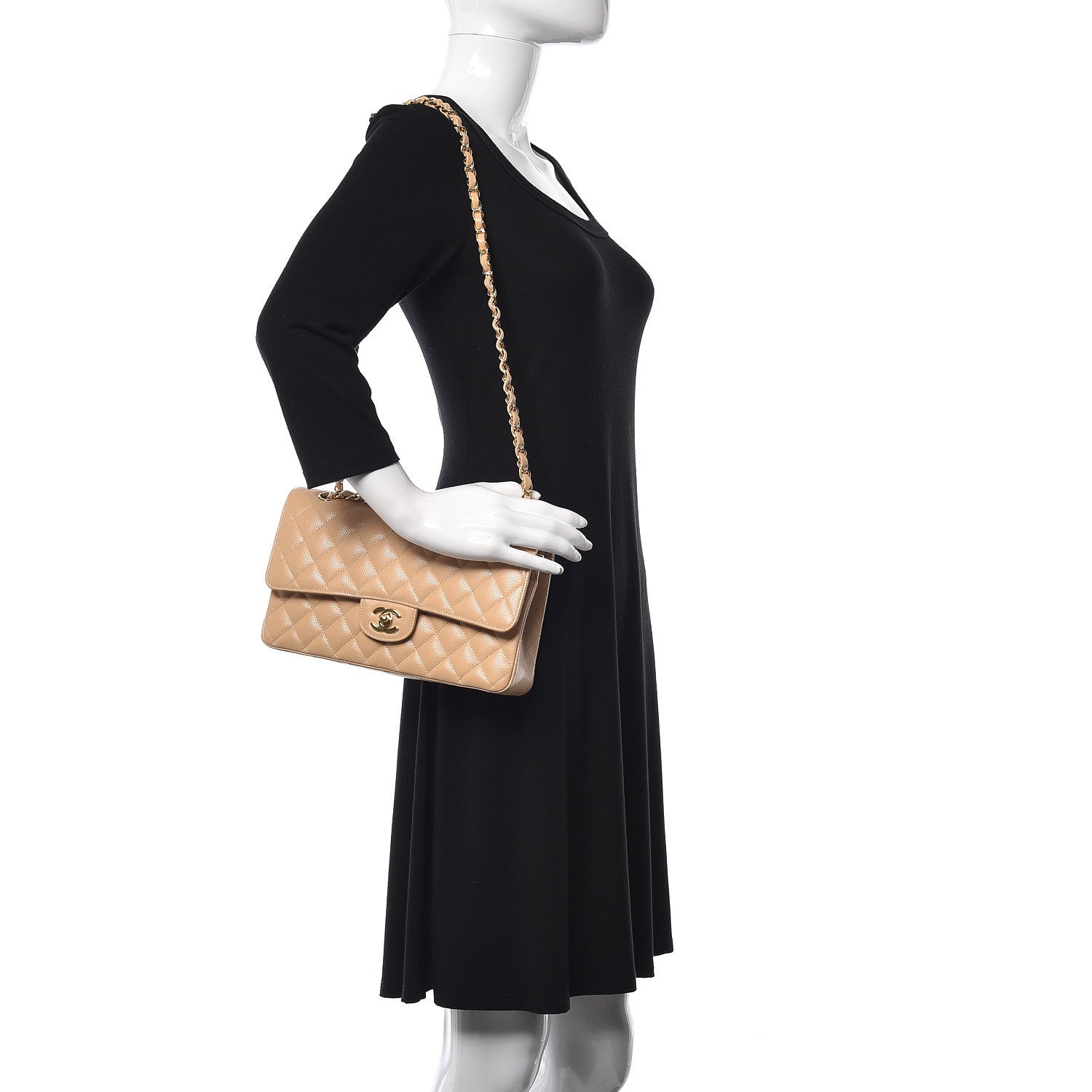 Chanel Caviar Quilted Medium Double Flap Beige Clair 2 of 14