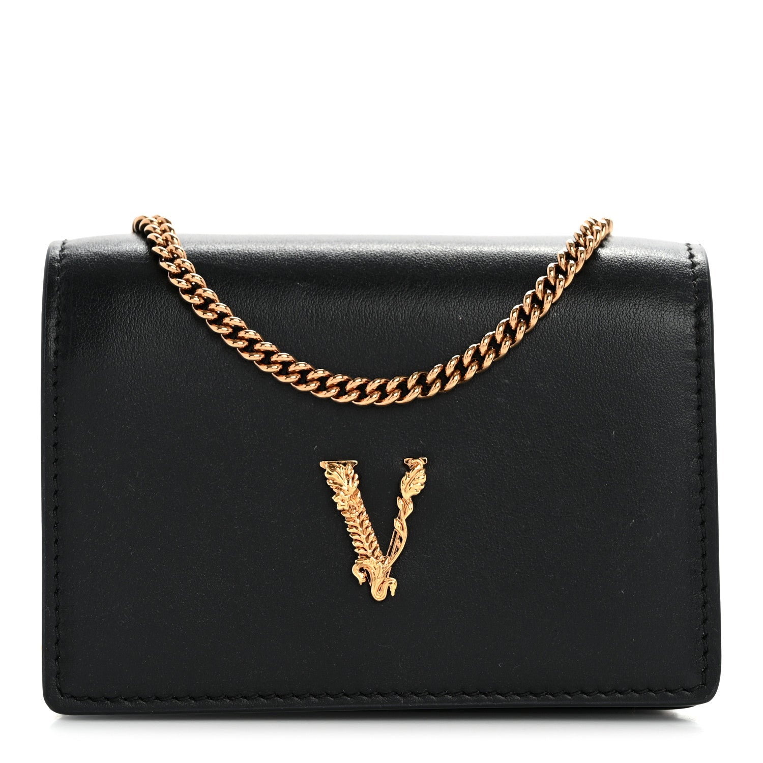 Versace Vitello Mini Virtus Chain Clutch Black 1 of 12