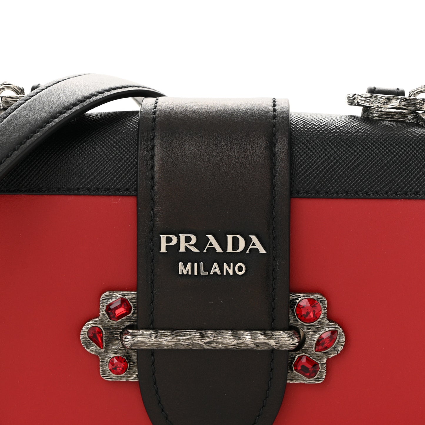 City Calfskin Saffiano Crystal Cahier Bag Fuoco Black