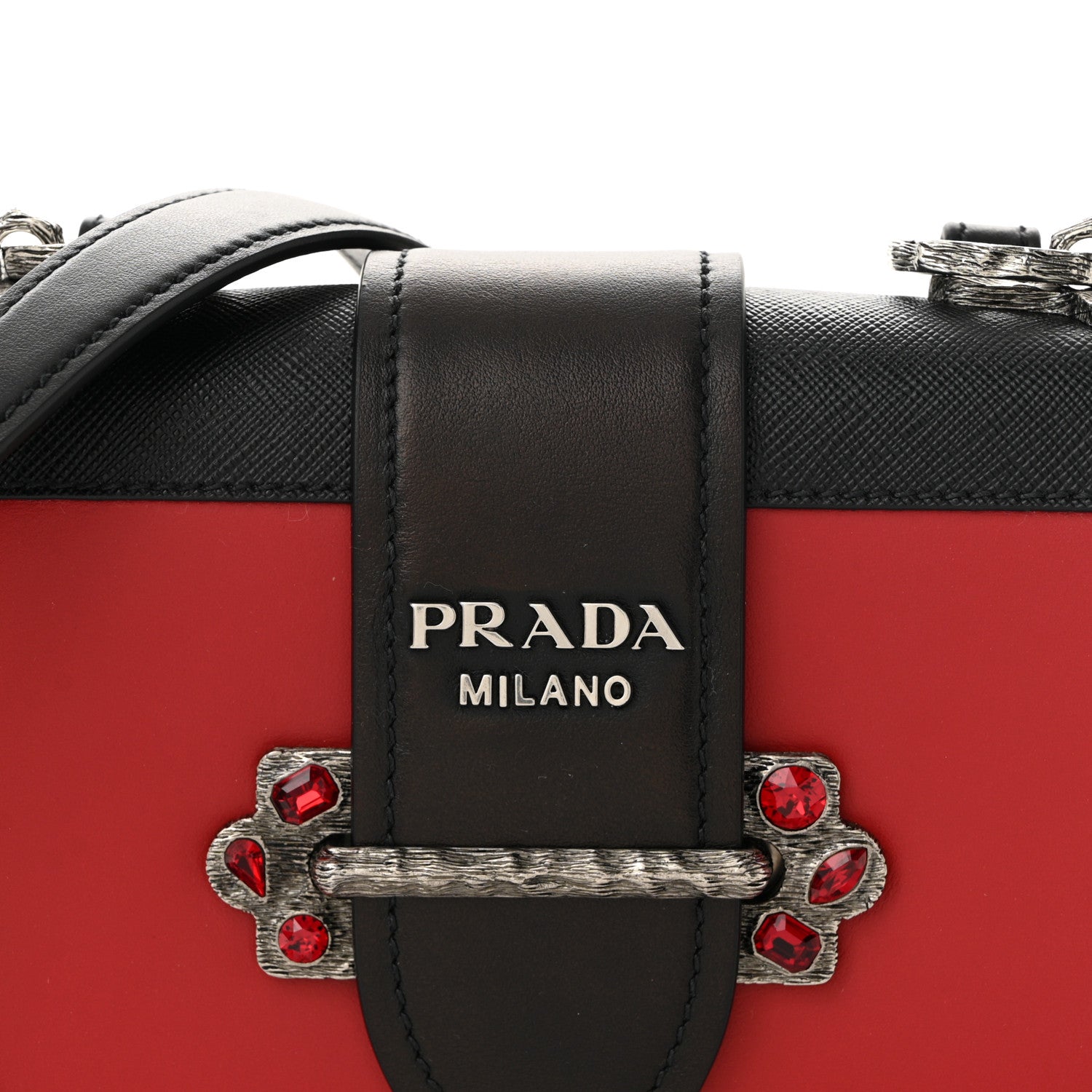 Prada City Calfskin Saffiano Crystal Cahier Bag Fuoco Black 7 of 10