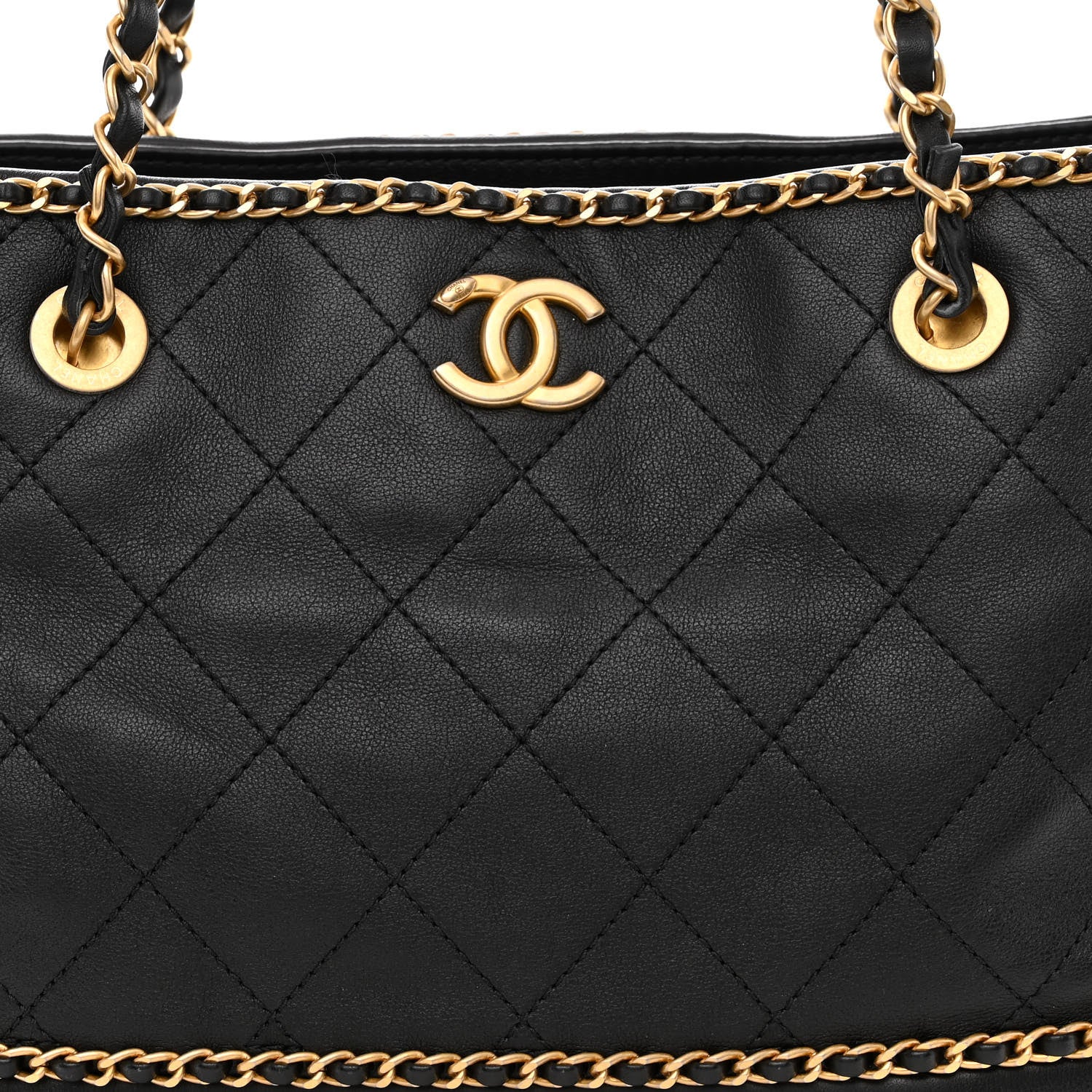 Chanel Calfskin Quilted Chain Lines Shopping Tote Black 8 of 11