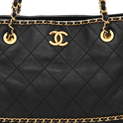 Chanel Calfskin Quilted Chain Lines Shopping Tote Black 8 of 11