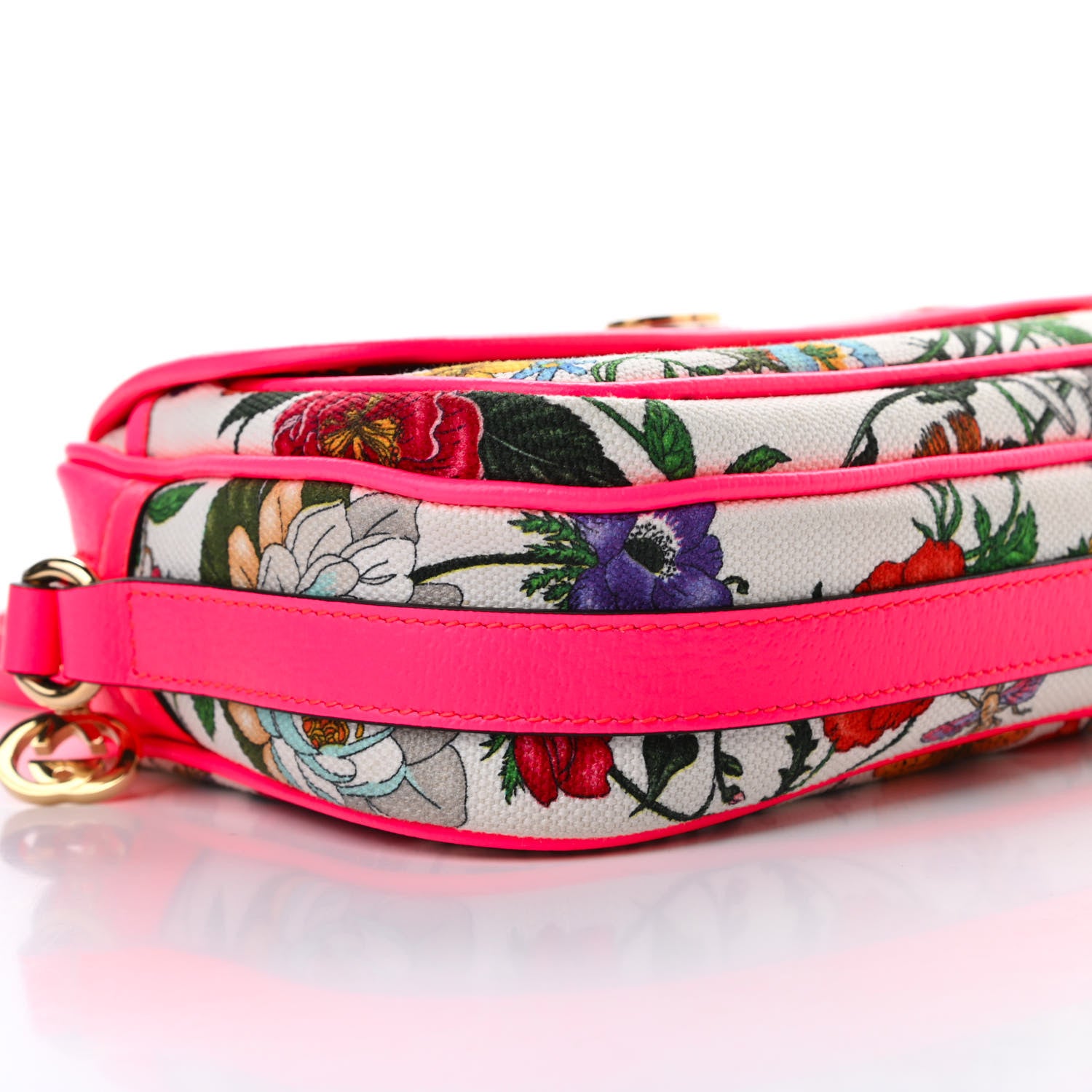 Gucci Canvas Flora Floral Shoulder Bag White Fuchsia Fluo 9 of 10