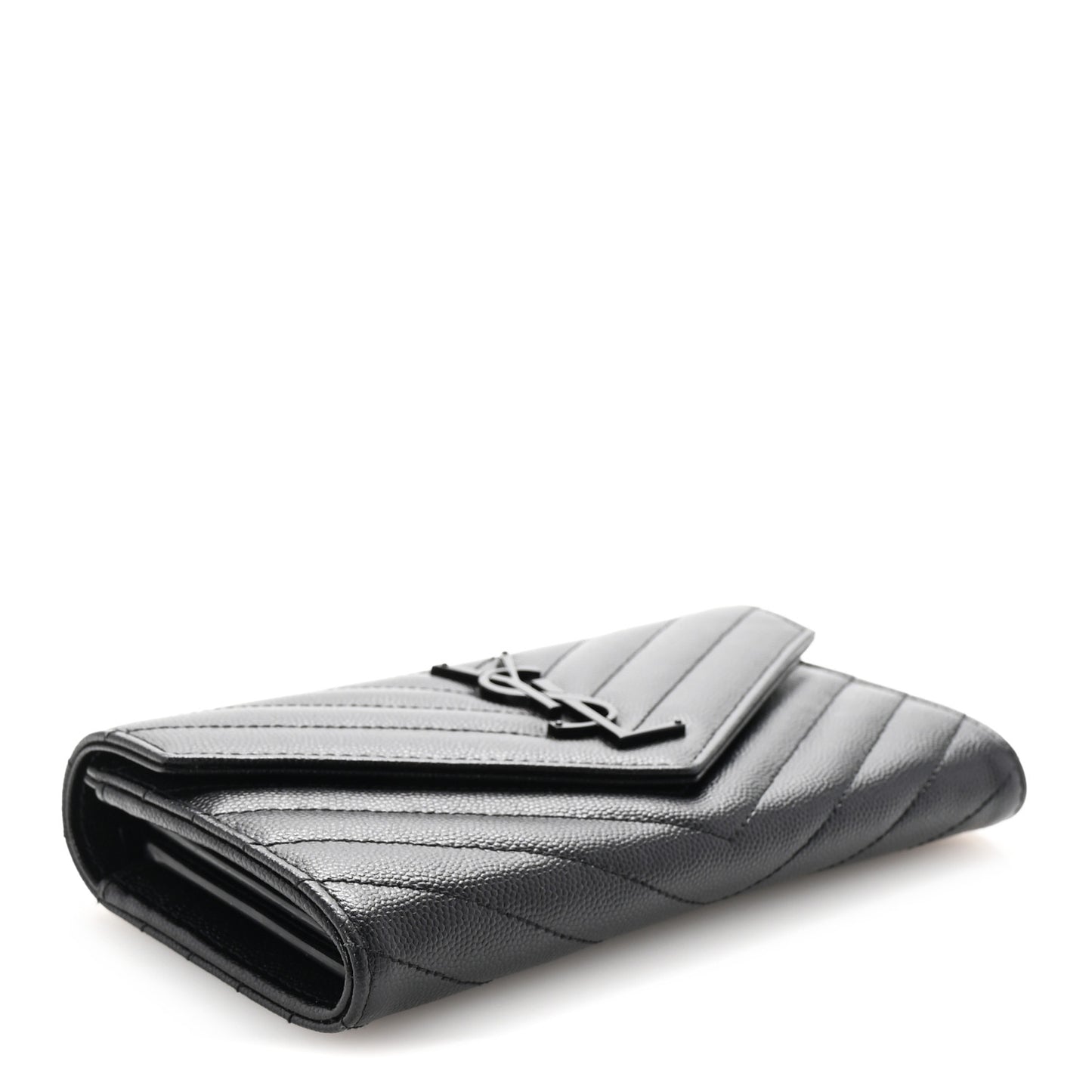 Grain De Poudre Matelasse Chevron Monogram Flap Wallet Black