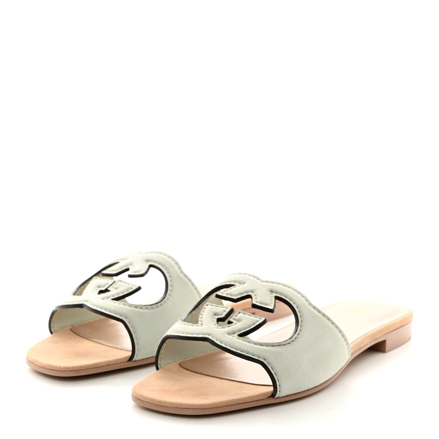 Kid Scamosciato Interlocking G Cut Out Slide Sandals 38.5 Pale Green