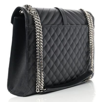 Saint Laurent Calfskin Mixed Matelasse Triquilt Large Monogram Satchel Black 2 of 9
