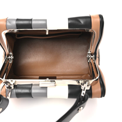 Prada Calfskin Baiadera Striped Frame Bag Caramel Black White 5 of 11
