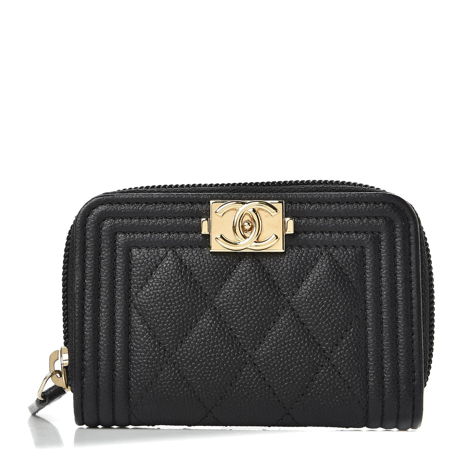 Chanel Caviar Quilted Boy Zip Around Coin Purse Wallet Black 1 of 10