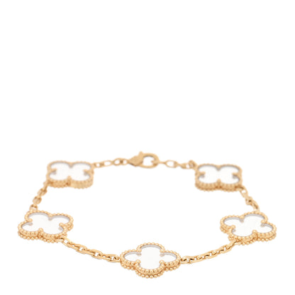 Van Cleef & Arpels 18K Yellow Gold Rock Crystal 5 Motifs Vintage Alhambra Bracelet 1 of 4
