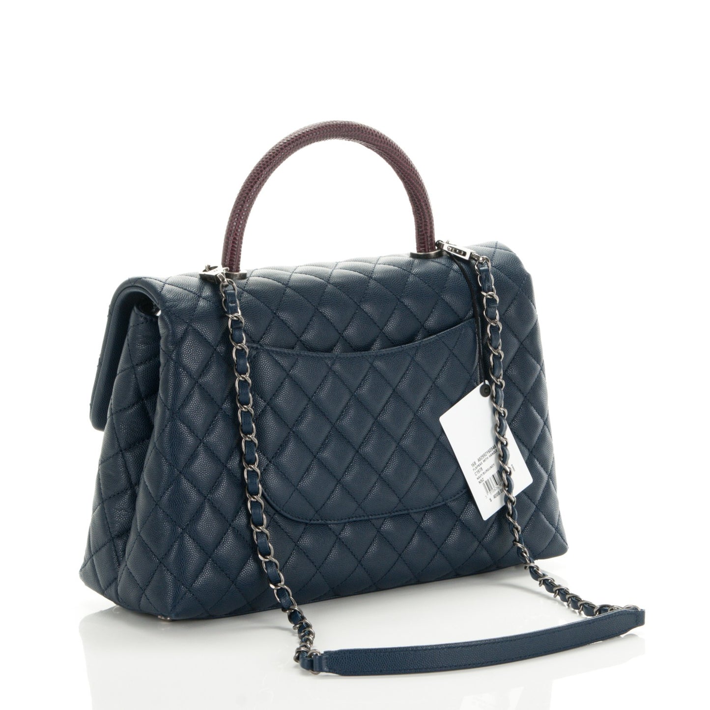 Caviar Lizard Quilted Medium Coco Handle Flap Navy