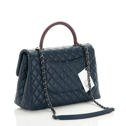Chanel Caviar Lizard Quilted Medium Coco Handle Flap Navy 4 of 8
