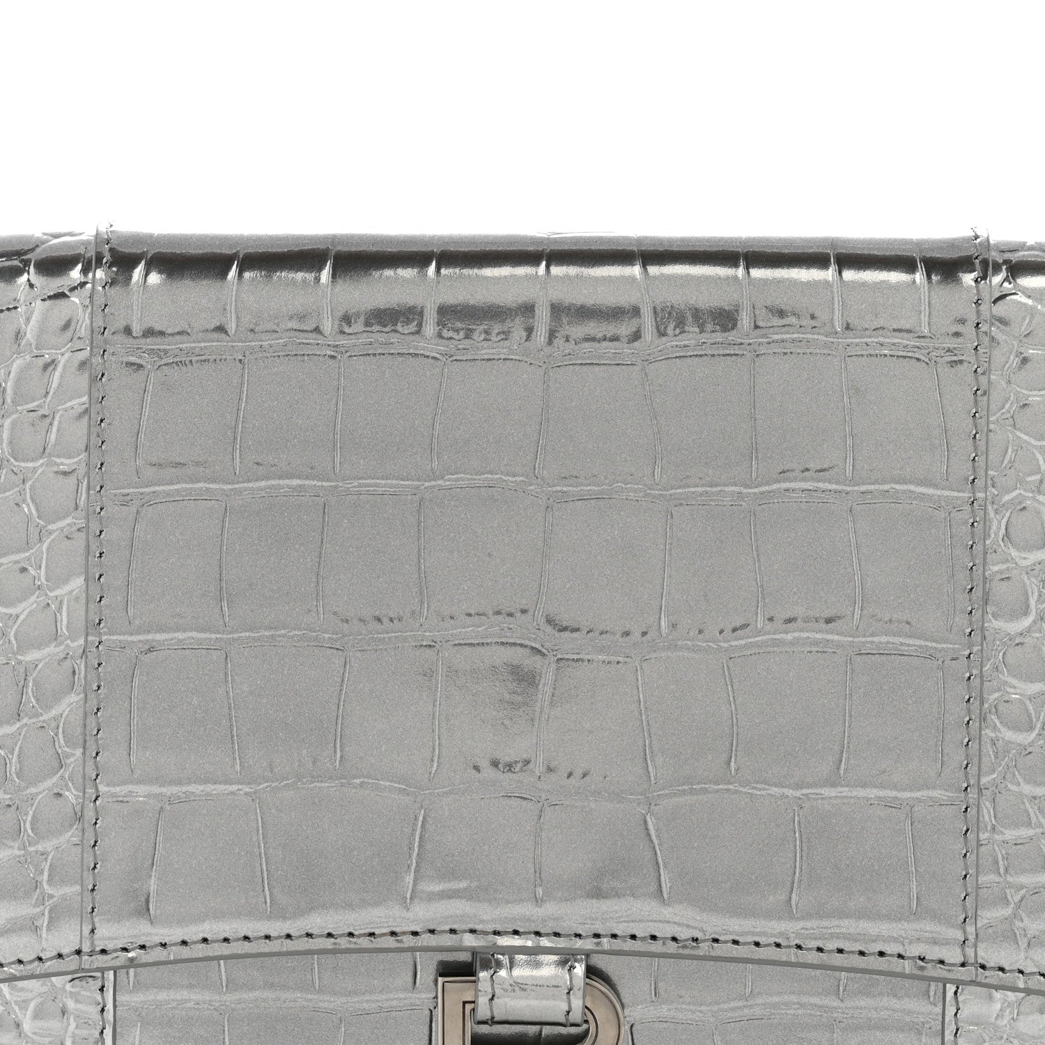 Balenciaga Metallic Calfskin Crocodile Embossed Hourglass Flap Flat Pouch Silver 8 of 15