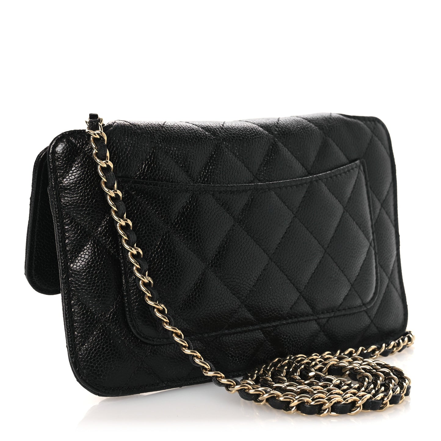 Caviar Fabric Foldable Tote Bag With Chain Black Multicolor