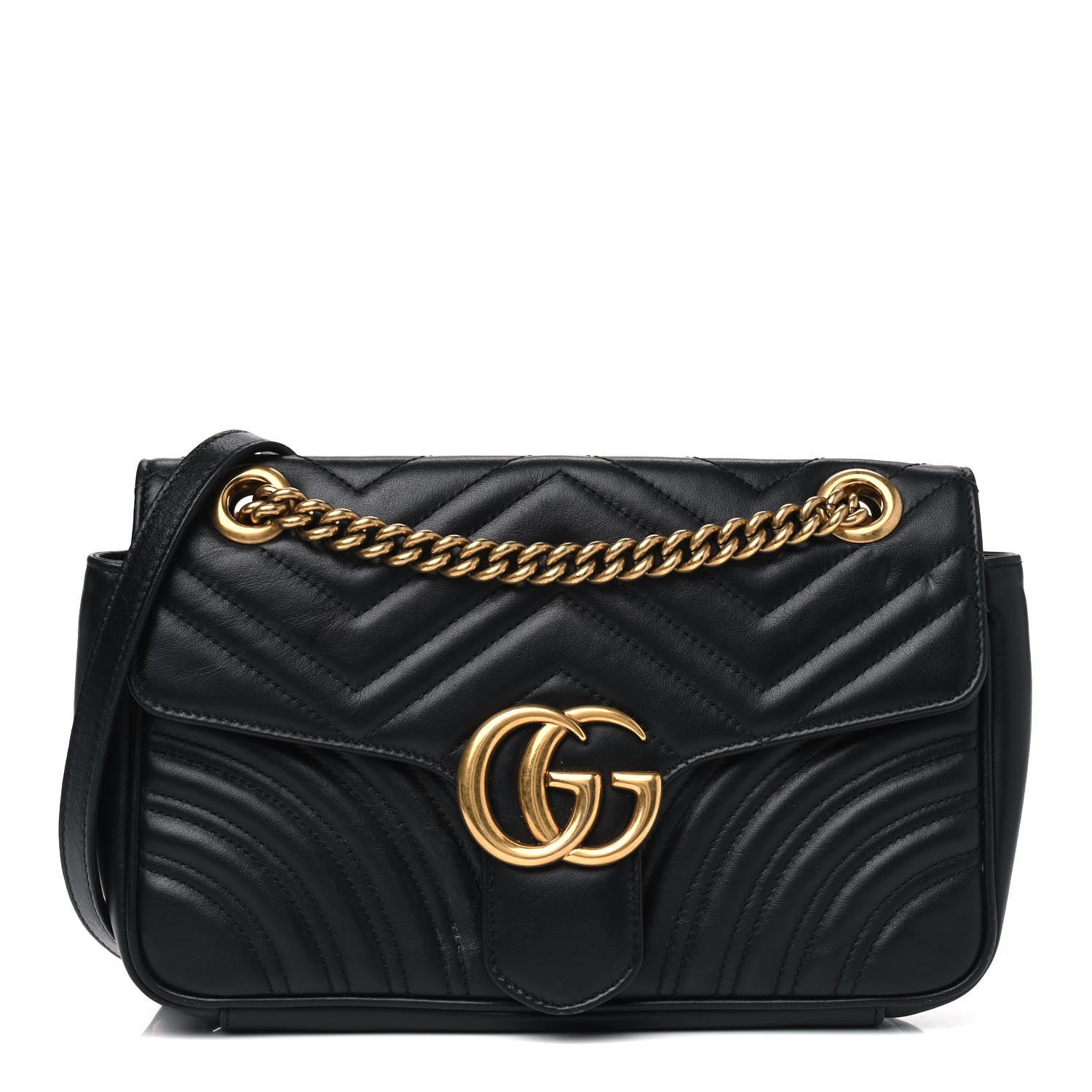 Gucci Calfskin Matelasse Small GG Marmont Shoulder Bag Black 1 of 9