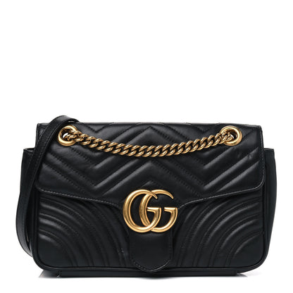 Gucci Calfskin Matelasse Small GG Marmont Shoulder Bag Black 1 of 9