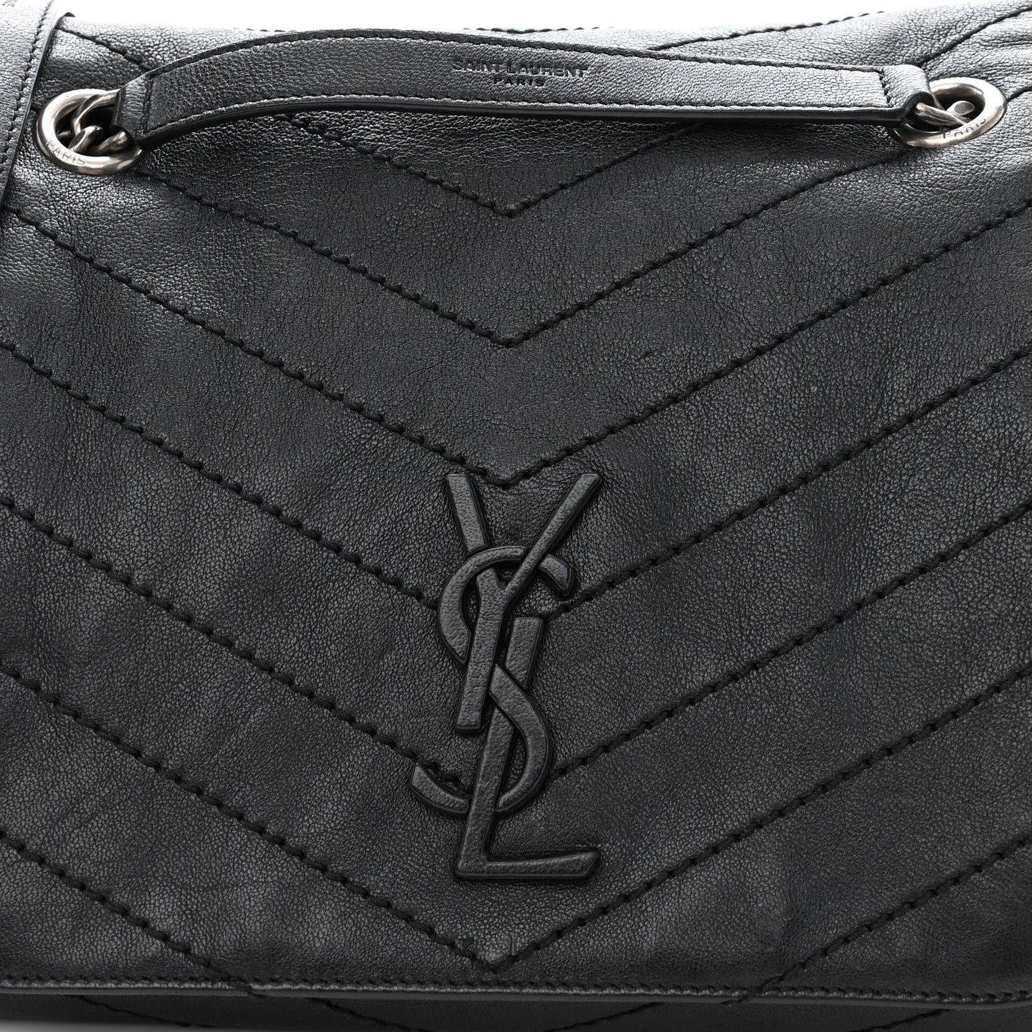 Vintage Lambskin Chevron Monogram Large Nolita Black
