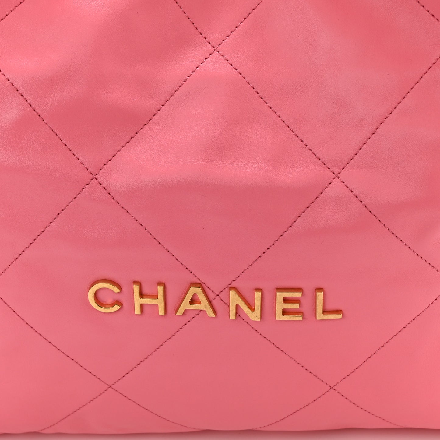Shiny Calfskin Quilted Chanel 22 Drawstring Bag Coral Pink
