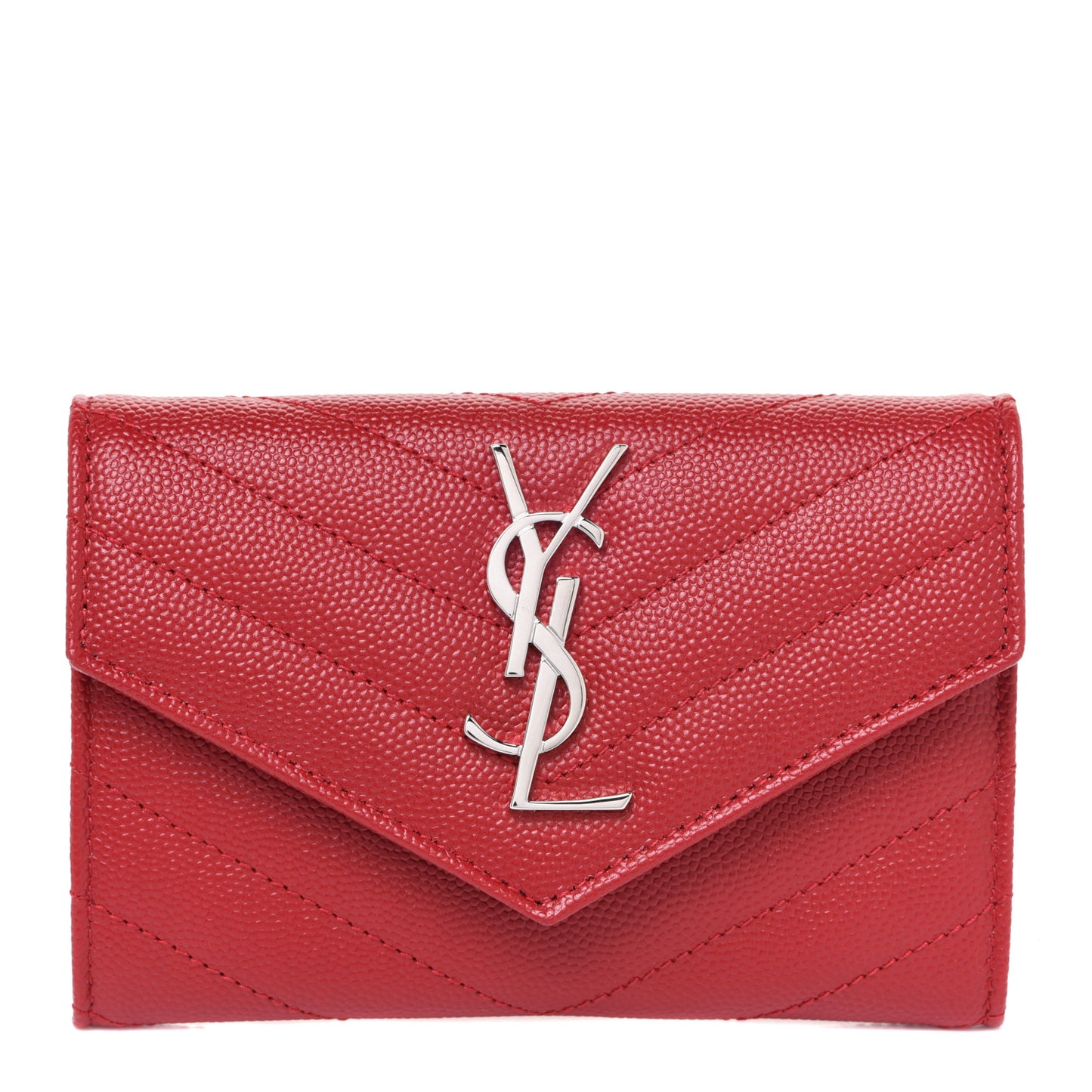 Grain De Poudre Matelasse Chevron Small Monogram Envelope Wallet Rouge Eros